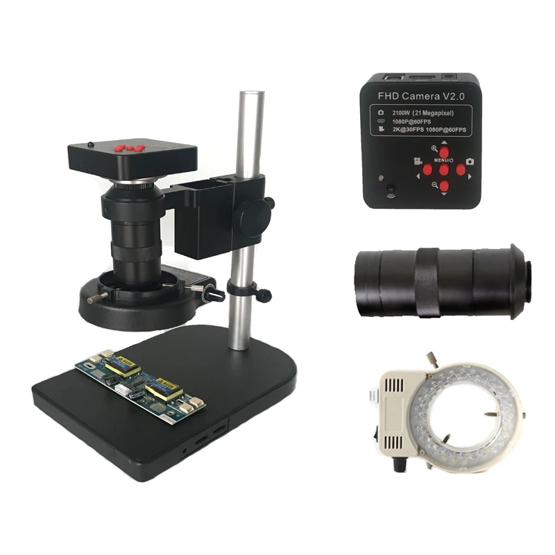

1080P 60FPS 21MP HDMI Electronic USB Digital Video Microscope Camera +8X-130X C-Mount lens+56 Led ring lights Microscopio stand