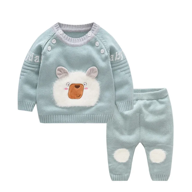 Комплекты для новорожденных коллекция года, вязаный свитер комплект для девочек, Повседневный пуловер с рисунком+ штаны, 2 комплекта детская верхняя одежда для малышей костюм для мальчиков