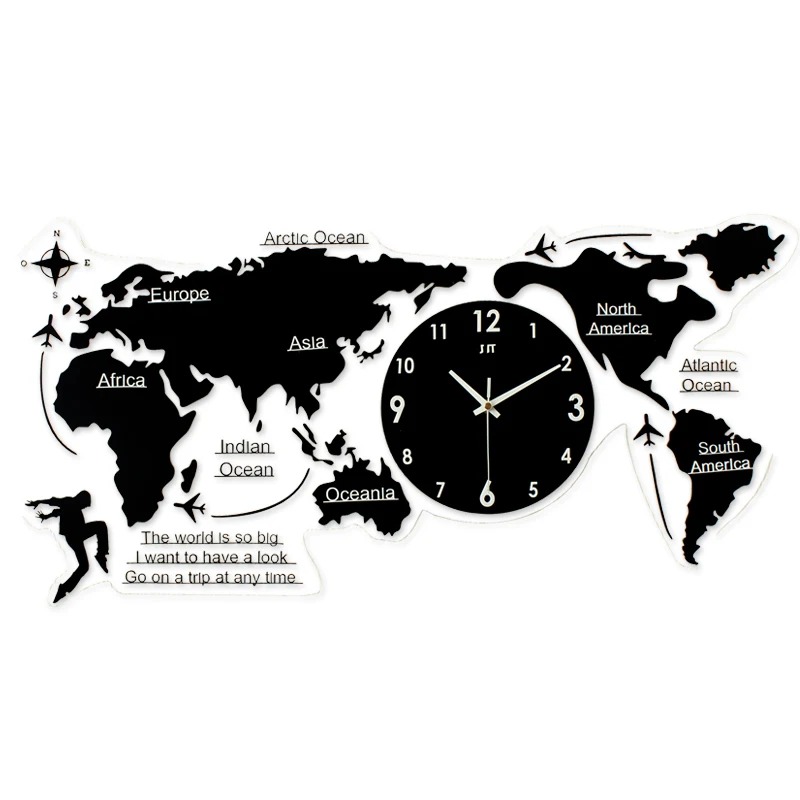 

home decoration nordic minimalist wall clock acrylic creative abstract world map clock living room large size mute wall clock