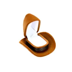 Модные креативные ковбойские форма шляпы коричневые бархатные кольца коробки шкатулка для серьг футляр для демонстрации