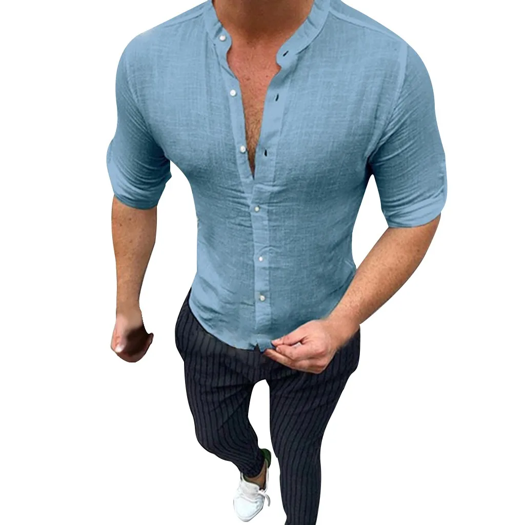 Мужская рубашка Camisa Летняя мужская блузка с длинными рукавами Топ стиль Удобный Чистый хлопок и Льняная мужская рубашка Camisa masculina