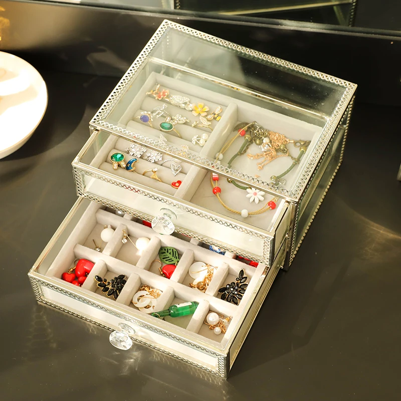 Makeup Organizer Storage Box Jewelry Box Retro Glass Copper Edging Jewelry Storage Box Princess