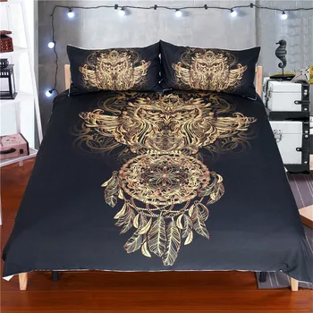 

Fanximan Customized Golden Owl Print Bedding Set King Size Luxury Dreamcatcher Black 3d Duvet Animal Feather Bohemian Bed Cover