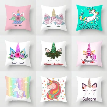 

44*44cm Unicorn Pillow Case Unicorn Party Supplies Cotton Linen Cover Children Birthday Gift