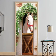 Фото обои 3D стерео Белая лошадь настенная дверь наклейка DIY домашний Декор ПВХ самоклеющиеся водонепроницаемые наклейки для гостиной спальни
