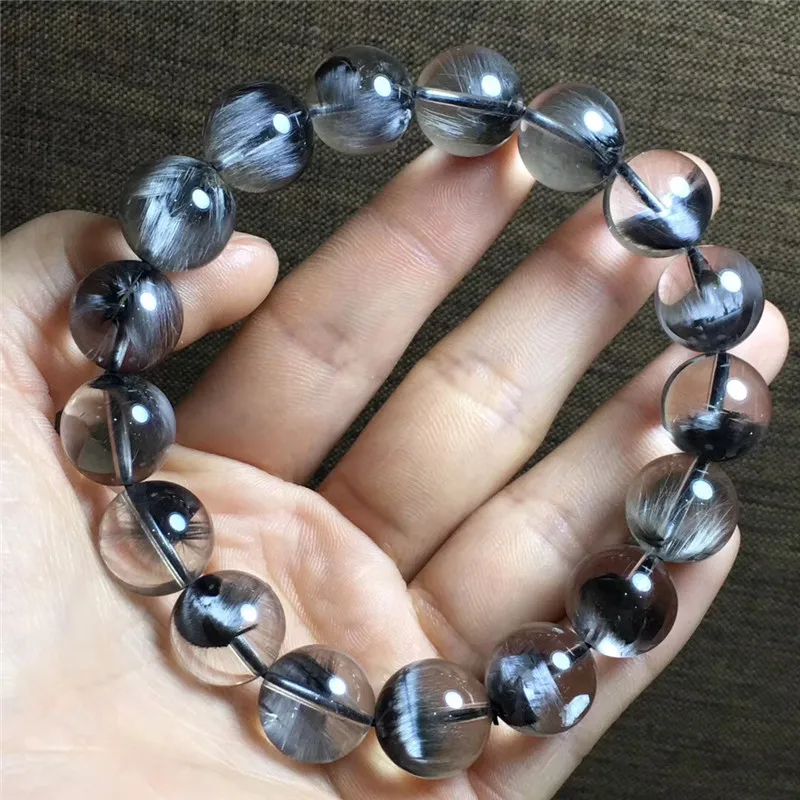 Natural Brookite Platinum Silver Rutilated Quartz Bracelet  (5)
