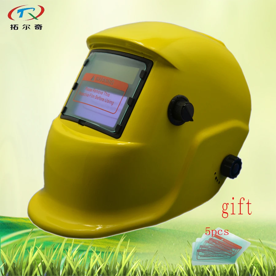 

yellow painting Welding Helmet with glass Solar with inner battery grinding DIN 13 Welding mask factory low price HS05(2200DE)