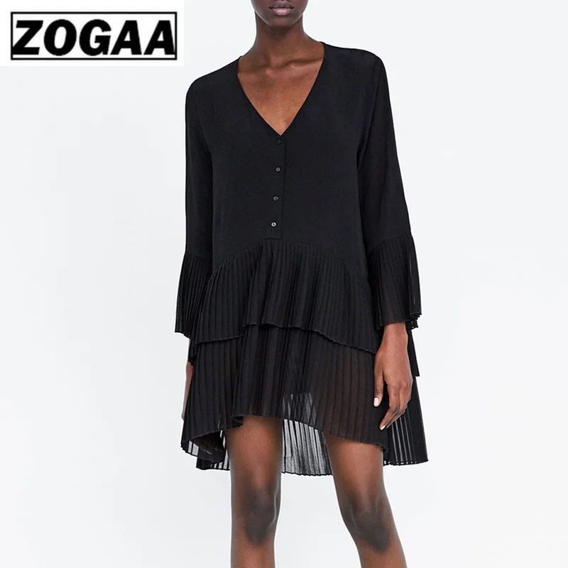 

European American Spring Summer New Women's Dress Two-color Fairy Fan Kwansong V Necktie Pleated Patchwork Chiffon Shirt Skirt