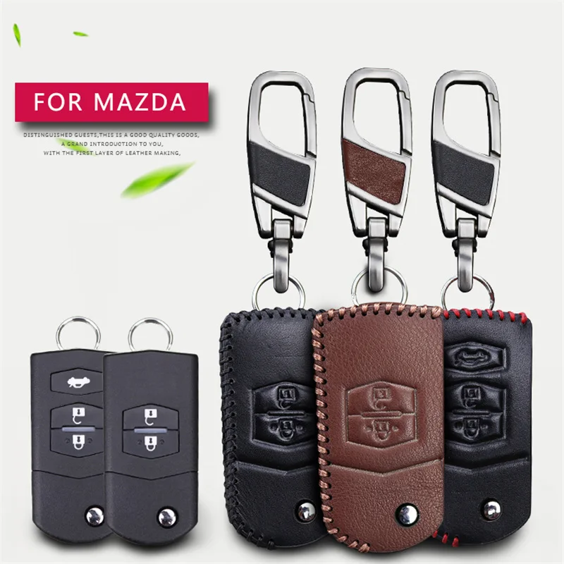 Cuero genuino de la vaca hombres mujeres Llaves para coches titular de la Caja dominante del bolso cadena para Mazda 3 6 CX5 cx7 323 626 familia Key case funda llave