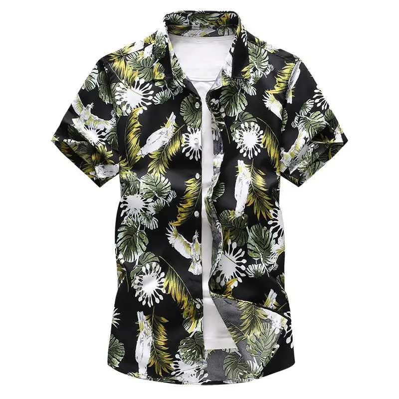

Plus Size M-7XL Floral Blouse Men's Clothes Plant Flower Shirt Men Short sleeve Beach Men Shirts Fashion Summer New