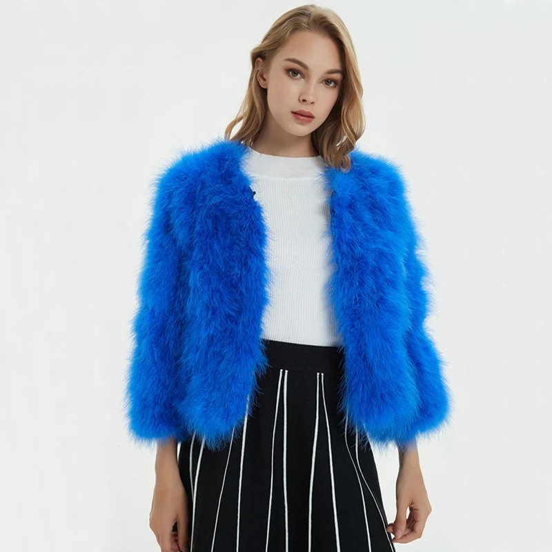 

2019 New Women Candy Color Natural Ostrich Real Fur Coat Real Turkey Fur Jacket Hot Selling Low Discount Fur