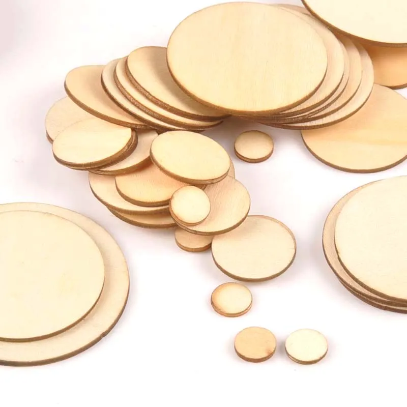 10-80mm Wood Rounds Dicss Crafts Natural Pine Round Unfinished Wood Slices  Circles for Wood Craft Wedding Birthday Ornament