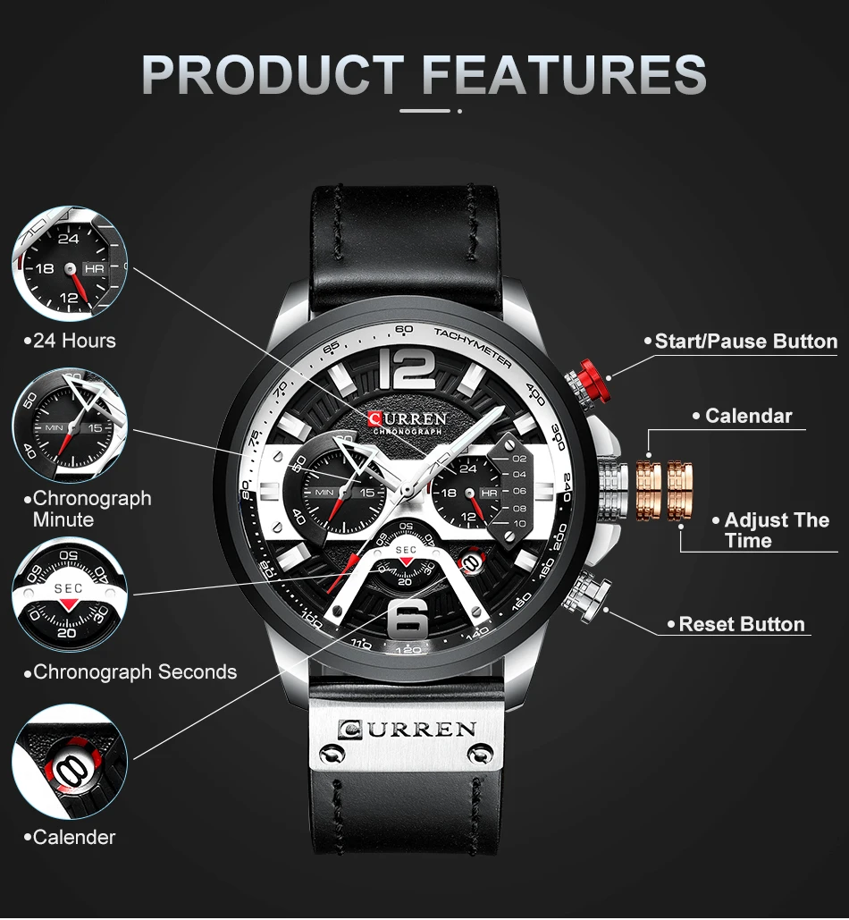 2019 Top marka CURREN modne męskie zegarki wojskowy skórzany wodoodporny kwarcowy zegarek męski Sport chronograf Relogio Masculino -
