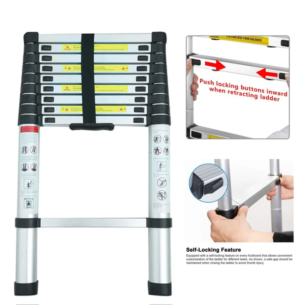

2.9M Multi-Purpose Alloy Aluminum Retractable Ladder Multifunction Telescoping Ladder Single Straight Foldable Extendable Ladder