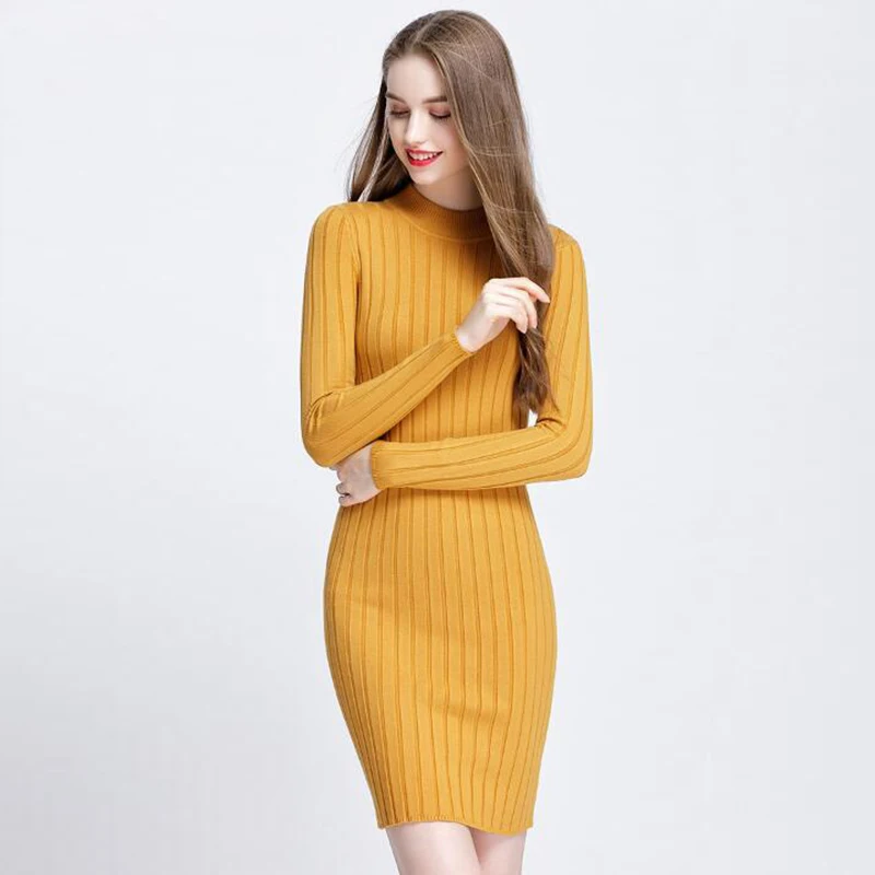 

Winter Knitting Dress Women Oversize Autumn Sexy Basic Dress Tunic Warm Long Sleeve Black Fashion Sweater LM038