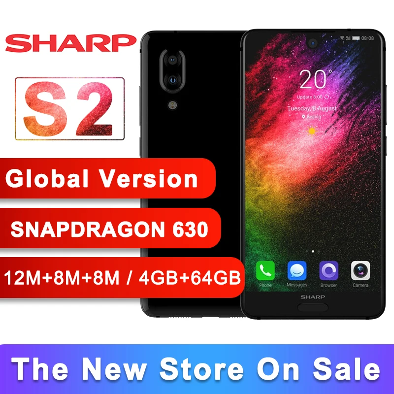 

SHARP C10 S2 Smartphone Snapdragon 630 Octa Core Android 8.0 4GB+64GB 5.5'' FHD+ Face ID NFC 12MP 2700mAh 4G Mobile Phone