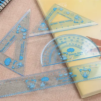 

Student set of cartoon four-piece set with ruler triangle protractor