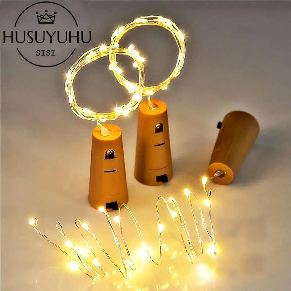 

HUSUYUHU SISI Christmas Day Decoration Color Red Wine Bottle Stopper Led Copper Wire String 1 Meter 10 Lights