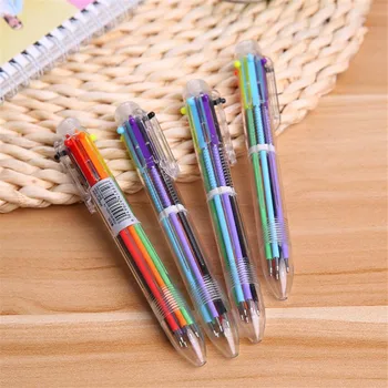 

6 colors in 1 pen six multi colors ball-point pen clear rainbow press students office stationery sclool and office supplies 44