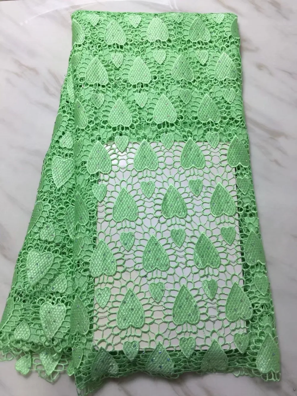 

2018 (5yards/pc) high quality African big cord lace fabric in fuhsia lemon green with gorgeous design for party dressTJC56