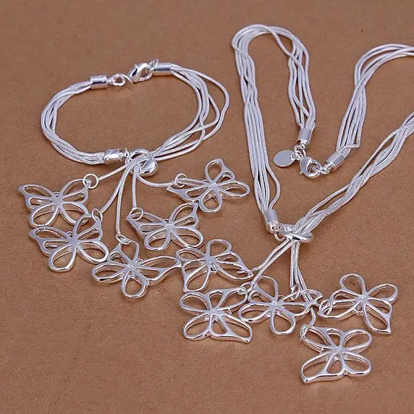 S334 Lucky Silver Color 925 Jewelry Sets For Women Fashion Five Butterfly Earrings Bracelet Necklace /apuajhba Bbmajsta | Украшения и