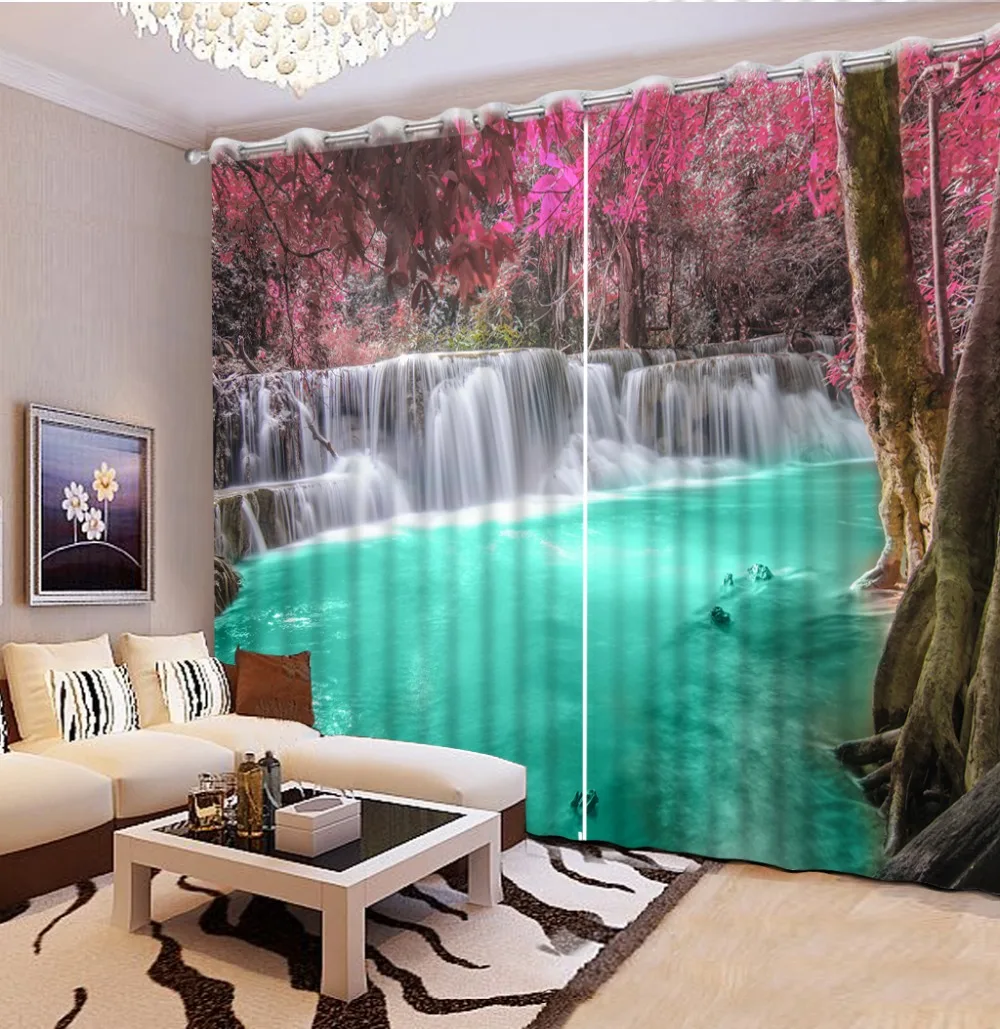 

Top Classic 3D European Style modern window custom curtains home curtains decoration waterfall scenery