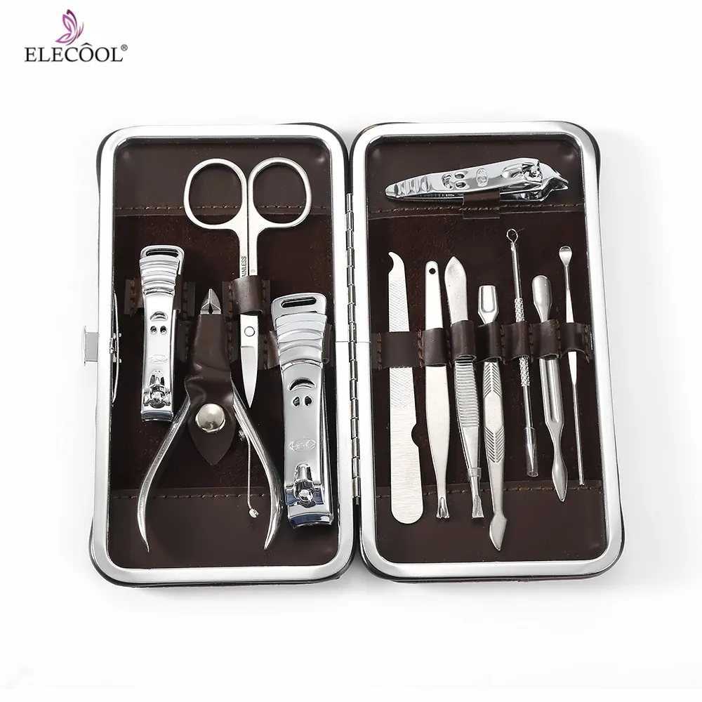 ELECOOL 12pcs/Case Stainless Steel Nail Kit Nail Clipper Nipper Cutter
