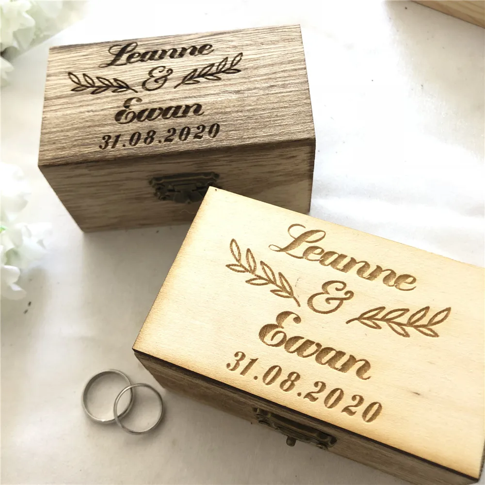 

Retro Personalized Wedding Ring Box Engraved Bride and Groom Last Name and Date Ring Box Wedding Gift Holder Wooden Box