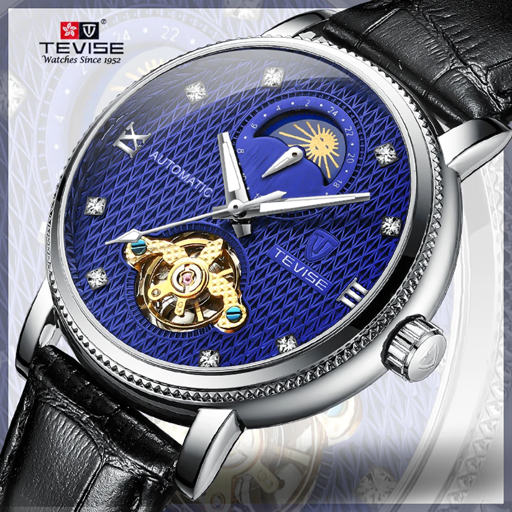 

2019 NEW TEVISE men's mechanical watch Men Automatic Watch clock Moon Phase Display Fashion Casual Luminous Male Wrist watches