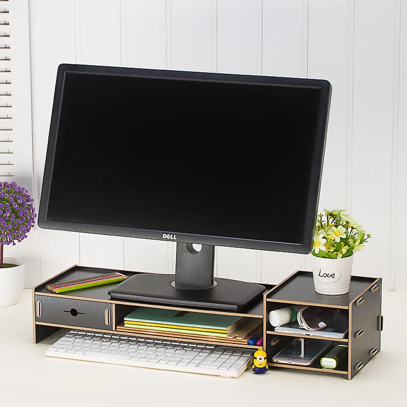 

Wood Desktop Screen Heightening Rack with Drawer Organizer Office Computer Bracket with Storage Box Assembly Monitor/Laptop Base