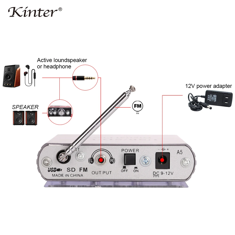 Kinter A5 мини усилители стерео аудио плеер портативный amp ридер с sd usb ввод FM антенна