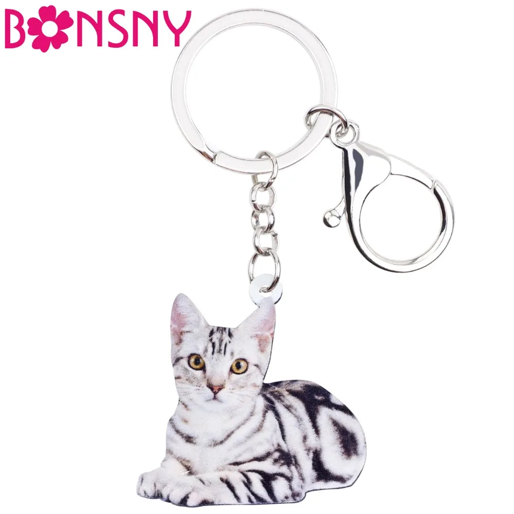 Bonsny акриловые элегантные брелки цепочки для ключей кошки котенка милые