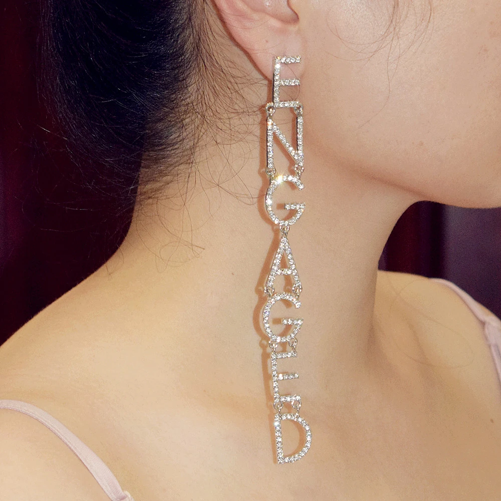 Pendientes largos de aleación diamantes de imitación para mujer, aretes colgantes con letras, oferta, accesorios para fiesta|Pendientes con forma de gota| - AliExpress