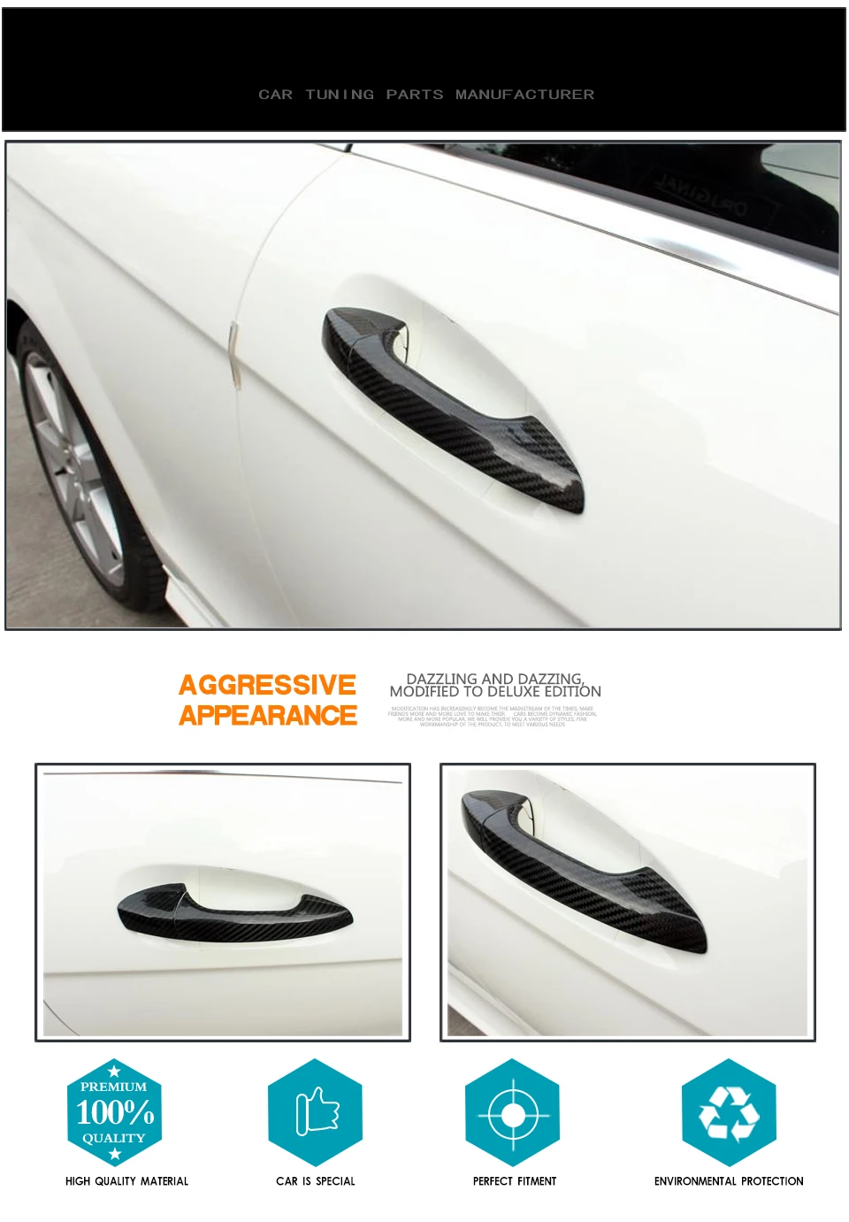 For Mercedes-Benz C S E CLS Class W204 W205 C205 W207 W218 C63 E63 S63 AMG Not for G class Door Handle Cover Trim Carbon Fiber