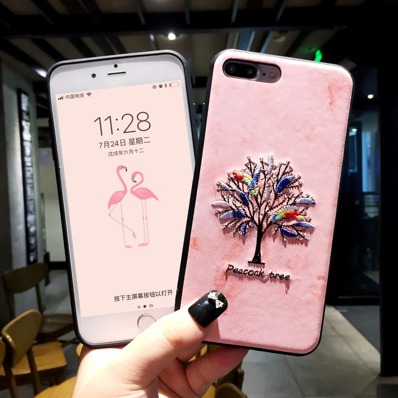 Роскошный чехол для телефона с 3D вышивкой iPhone 11 Pro XS MAX X XR рисунком Фламинго