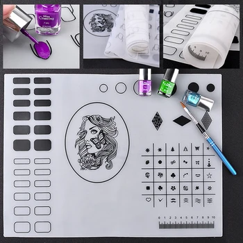 

1 Pcs Hot Professional Clear Silicone Stamping Nail Art Plate Color Pat Top Quality Washable Foldable Mat Table Transfer Tools