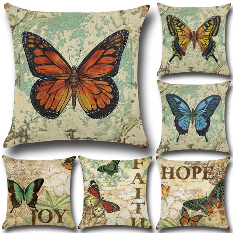 Cotton linen beautiful flower butterfly printing sofa hug pillowcase bedroom rectangular household items | Дом и сад