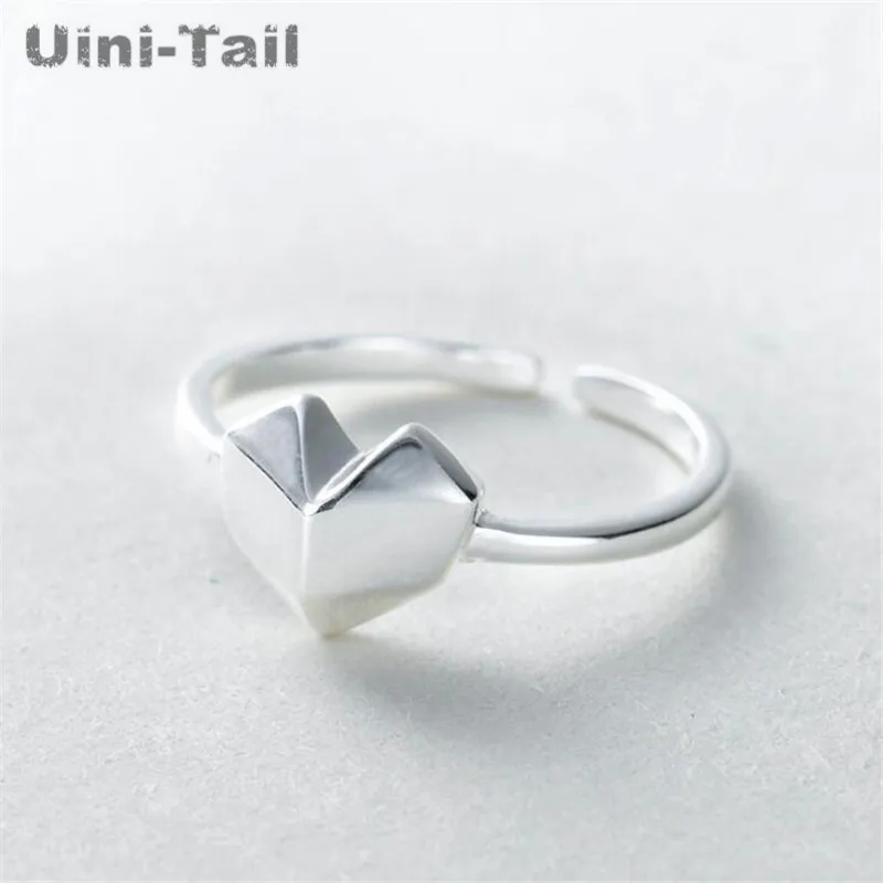 

Uini-Tail classic hot creative design 925 sterling silver origami heart opening adjustable ring fashion tide flow jewelry GN705