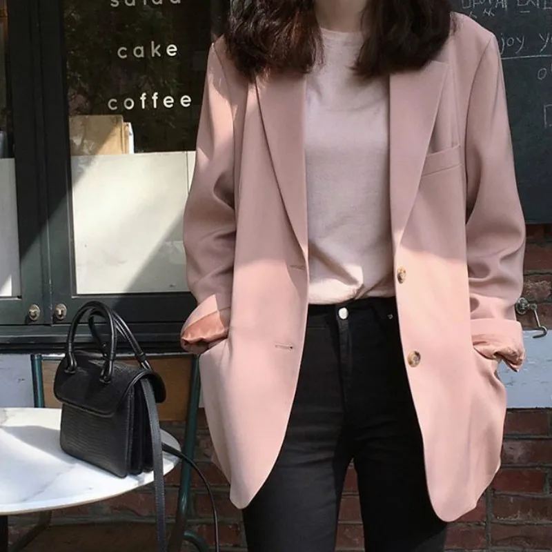 

Women's blazer 2019 autumn female models Korean fashion casual loose single-breasted small suit temperament pink ladies jacket