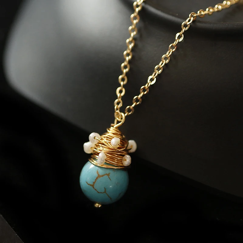 

14KGF Natural Pearl Pendant Necklace Women Choker Necklace White Freshwater Pearl Jewelry Gift