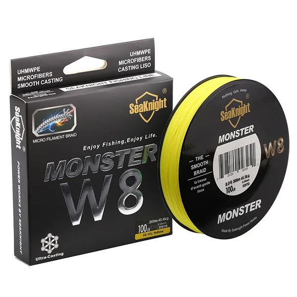 SeaKnight W8 Fishing Line 8 Strands Multifilament Fishing PE Line 8 Weaves Strong Braided Wire 20LB 40LB 80LB 100LB 300M - Цвет: yellow