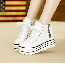 tenis feminino 2016 Spring Autumn Women Platform Height Increasing 5cm Casual Shoes Thick bottom Zipper Canvas Lady Shoes Z153