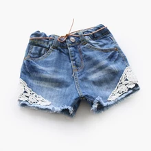 Потертые джинсовые шорты для девочек детская одежда детские кружевные джинсы для девочек джинсовые кружевные штаны