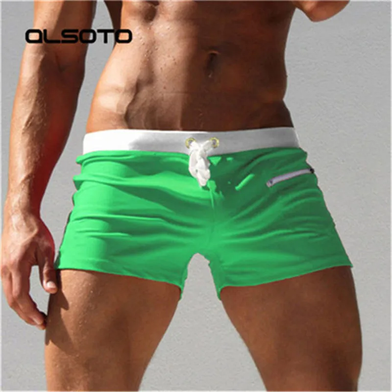 Летняя мужская одежда для плавания, купальные костюмы, сексуальные шорты для плавания, мужские плавки, пляжные шорты для серфинга, шорты для серфинга, костюм для геев - Цвет: Green