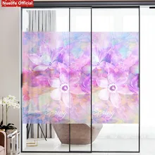 Розовая фиолетовая мечта цветы Электростатическая пленка «замороженное стекло» свадебная комната ванная комната гостиная спальня для раздвижных дверей и окон пленка