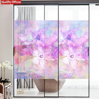 

Pink purple dream flowers electrostatic frosted glass film wedding room bathroom living room bedroom sliding door window film