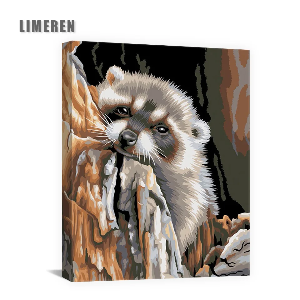 Cute Raccoon Diy Painting By Numbers Animal Oil Painting On Canvas Hand