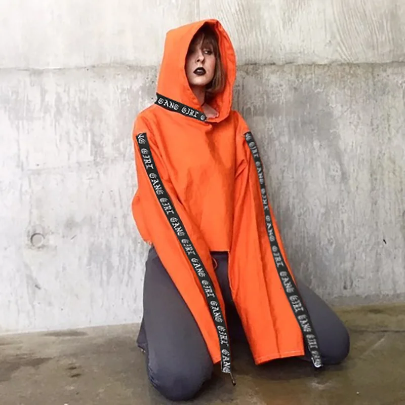 

Fetoo High Street Autumn Orange Sweatshirts Women Pullovers Harajuku Letter Print Casual Loose Long Sleeve Top Short Hoodie