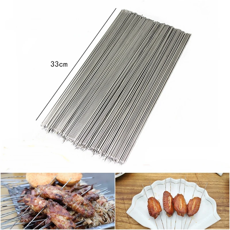 

50PC/lot Outdoor Metal Picnic BBQ Skewers Barbecue Food Camping Outdoor Picnic Roast Needles Grilling Kabob Kebab round Skewers