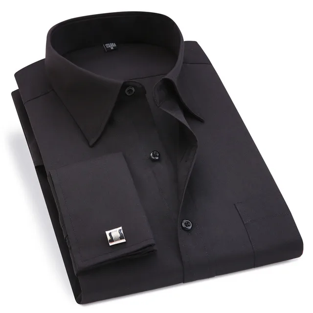 Classic Black French Cufflinks Men's Business Dress Long Sleeve Shirt ...